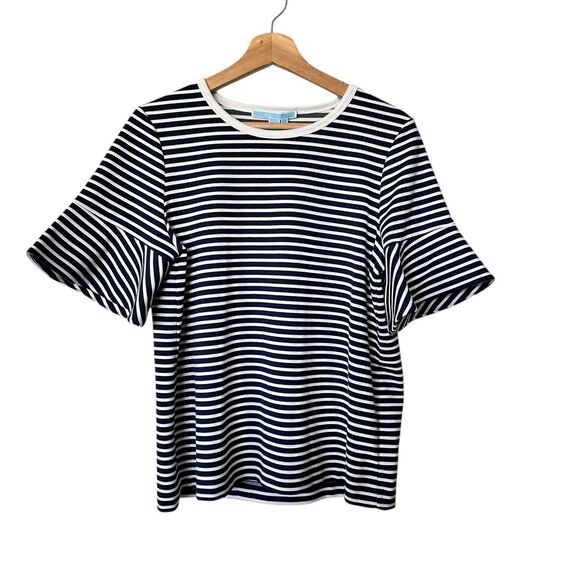 NWT Draper James M Blue Sailor Stripe Ruffle Sleeves Ponte Top Preppy - Picture 2 of 8